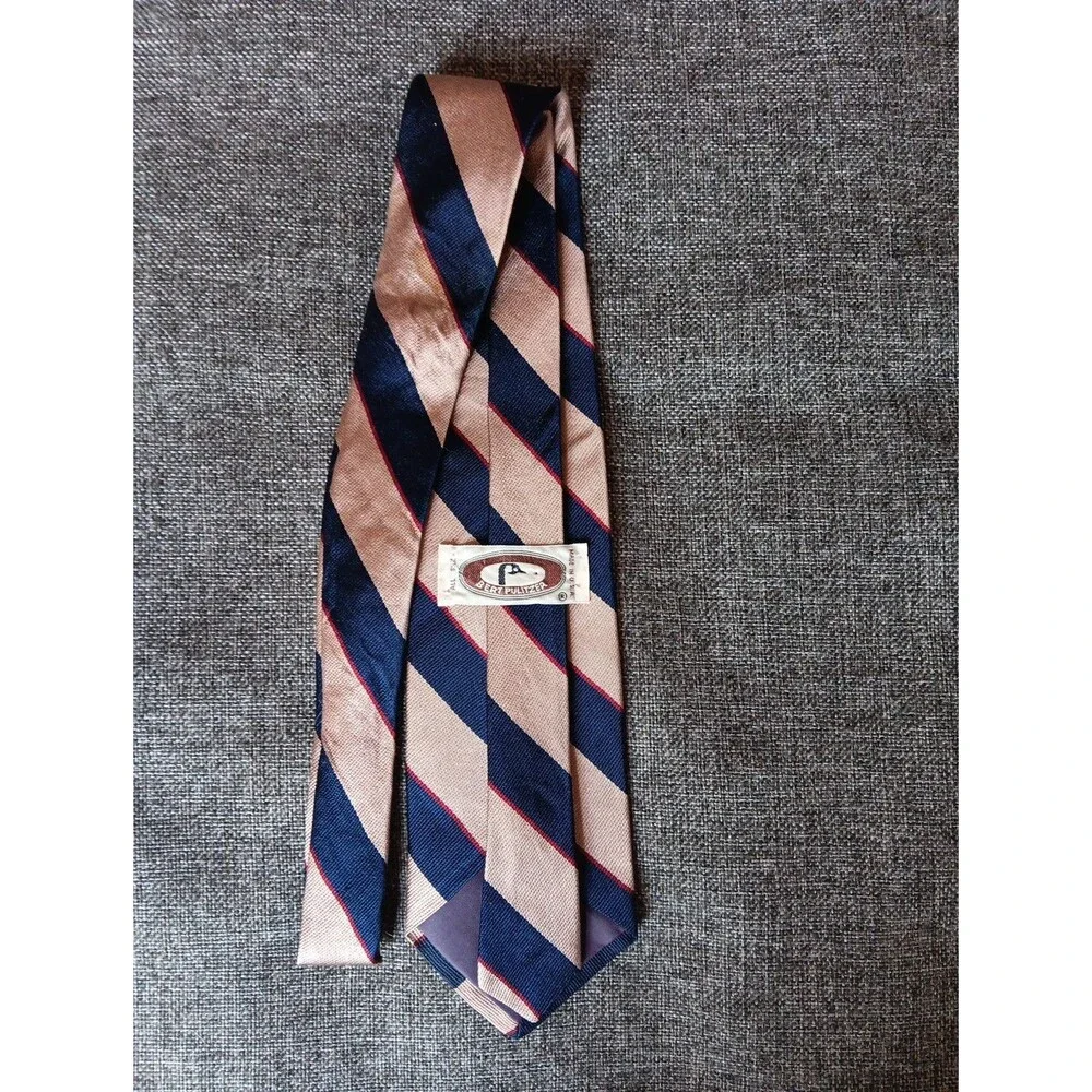 Tie 70s 80s 90s Y2K Bert Pulitzer Silk Beige Blue Red Stripe 3.5 Wide 60 Long